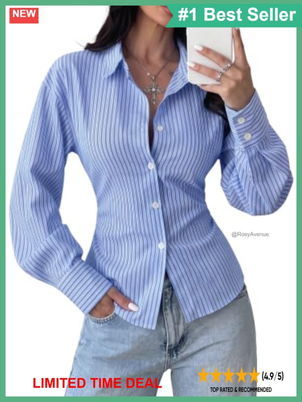 Striped Button Down Shirt Long Sleeve Tie Back Slim Fit Blouse